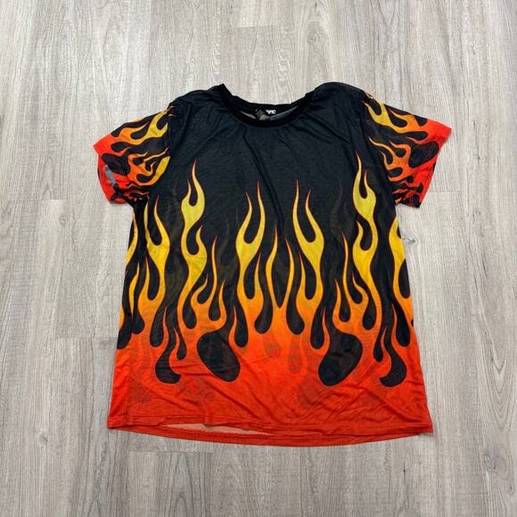 Vintage Hot Topic Flame Fire Mesh Shirt XL Goth Raver Punk Rave See Through y2k - Picture 1 of 9